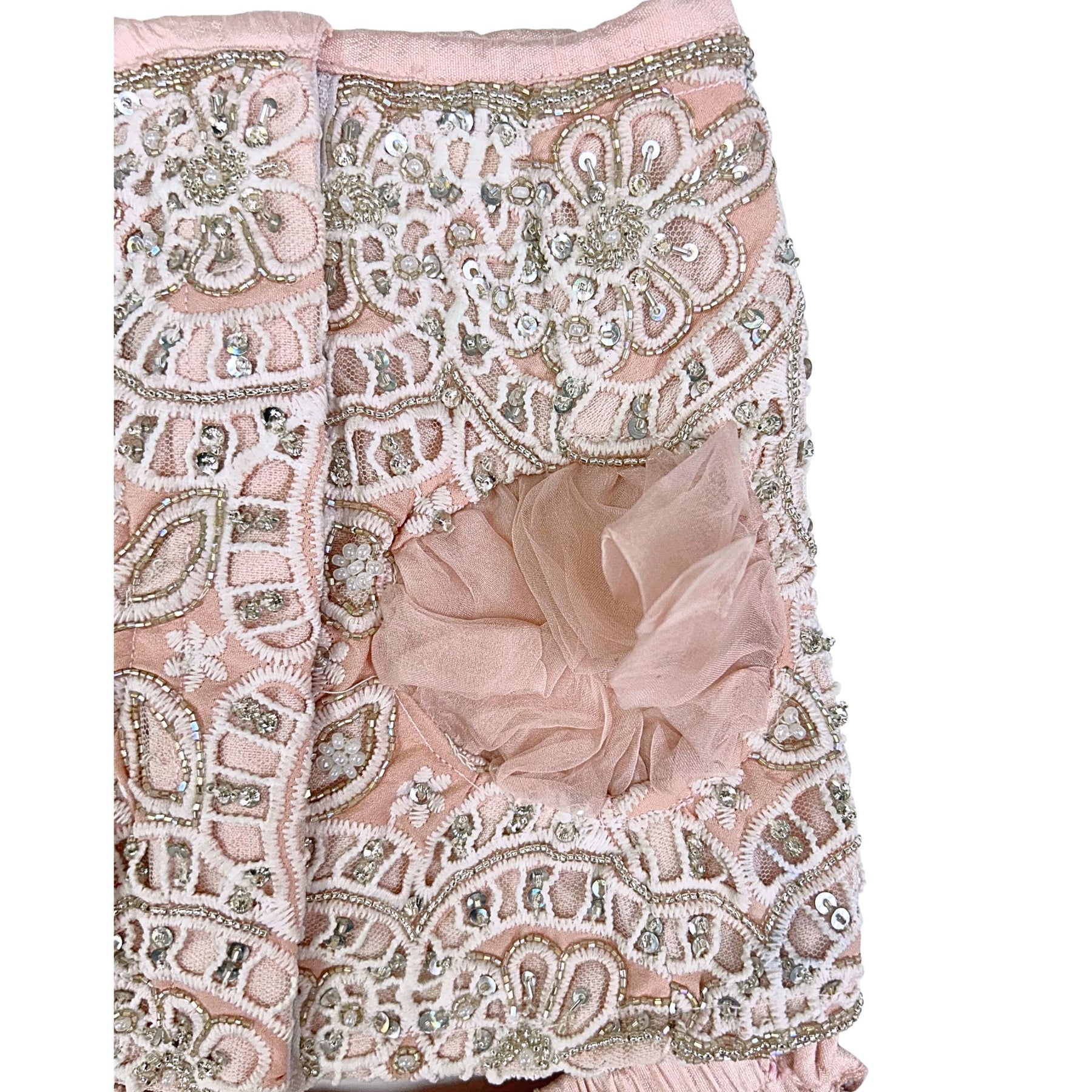 PEACH PINK ALENCON LACE HAND EMBROIDERED LEHENGA FOR DOGS AND CATS