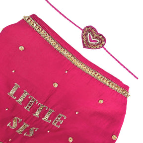 LITTLE SIS ROYAL HAND EMBROIDERED LEHENGA + PINK HEART EMBROIDERED SET RAKHI FOR DOGS AND CATS