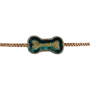 TEAL BLUE TISSUE FLORAL SEQUINS LEHENGA + EMERALD GREEN BONE RAKHI FOR DOGS AND CATS