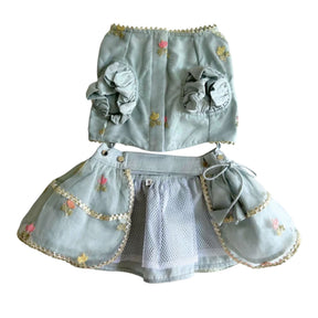 DAINTY FLORAL LIGHT BLUE LEHENGA + SILVER BLUE BONE RAKHI FOR DOGS AND CATS