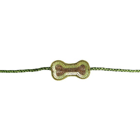 MEHENDI GREEN BANDHANI PRINT HALTER NECK LEHENGA + LIGHT GREEN BONE RAKHI FOR DOGS AND CATS