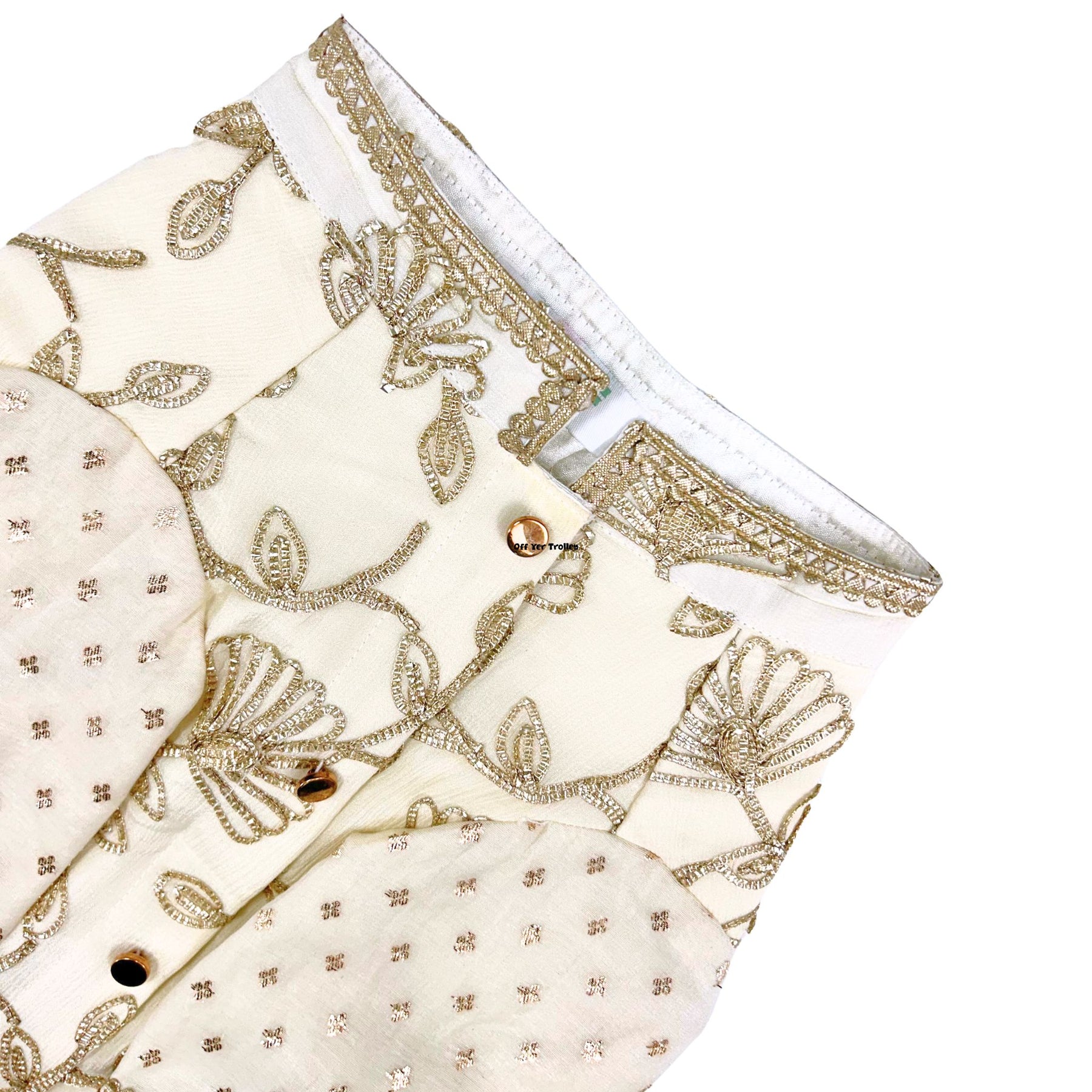 OFF-WHITE BROCADE GOTA EMBROIDERED KURTA FOR DOGS AND CATS