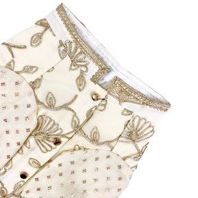 OFF-WHITE BROCADE GOTA EMBROIDERED KURTA FOR DOGS AND CATS