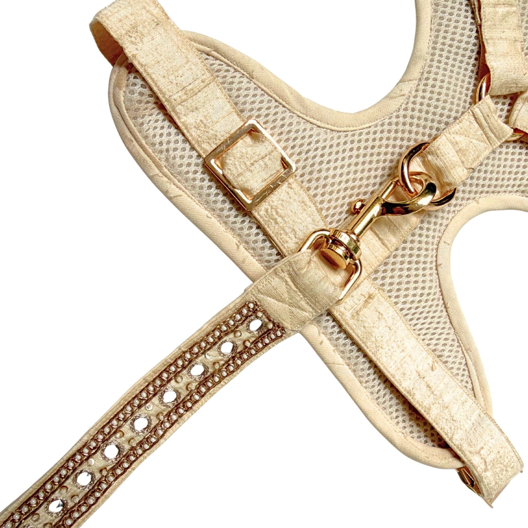 OFF-WHITE MIRROR HAND EMBROIDERED HARNESS + LEASH FOR DOGS AND CATS