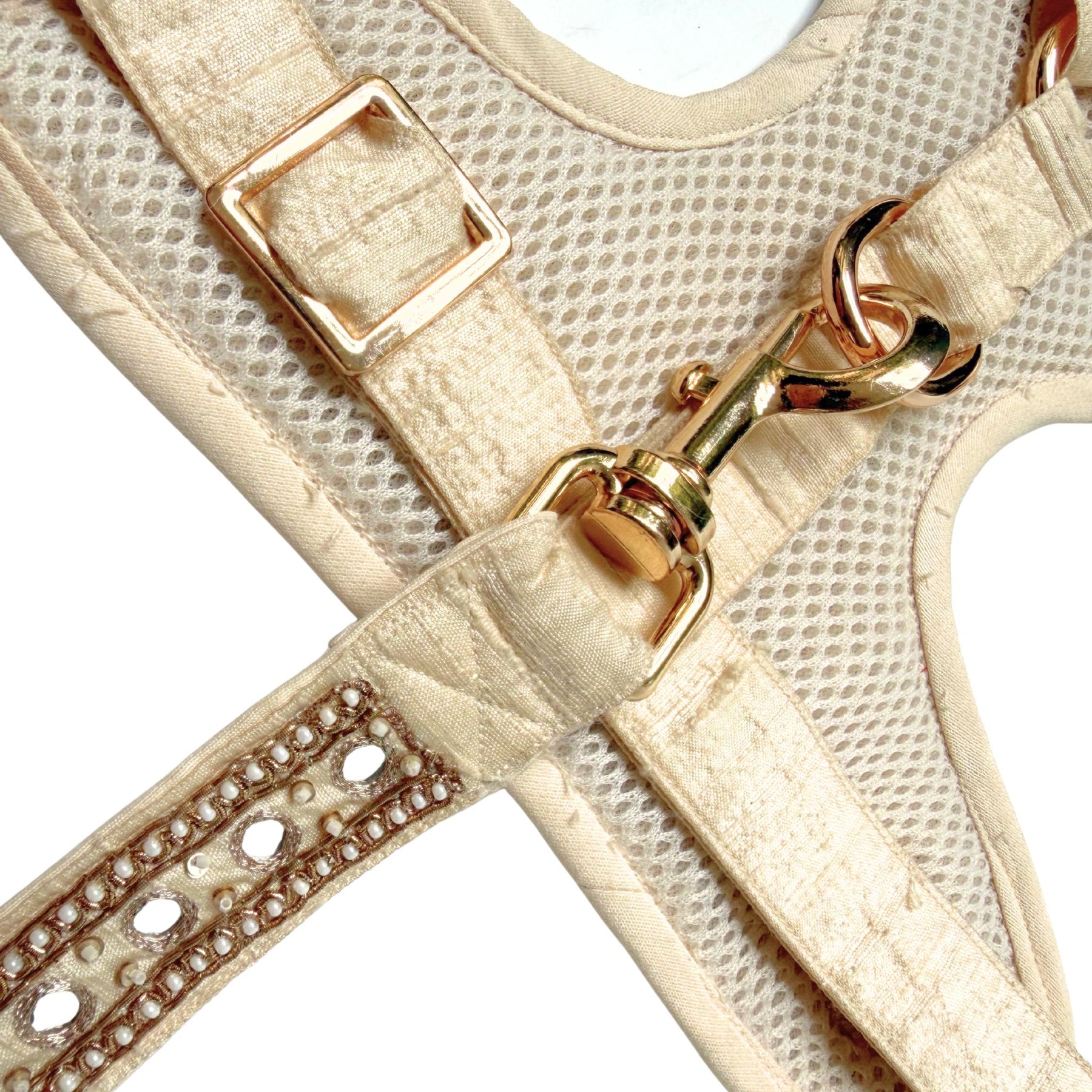 OFF-WHITE MIRROR HAND EMBROIDERED HARNESS + LEASH FOR DOGS AND CATS