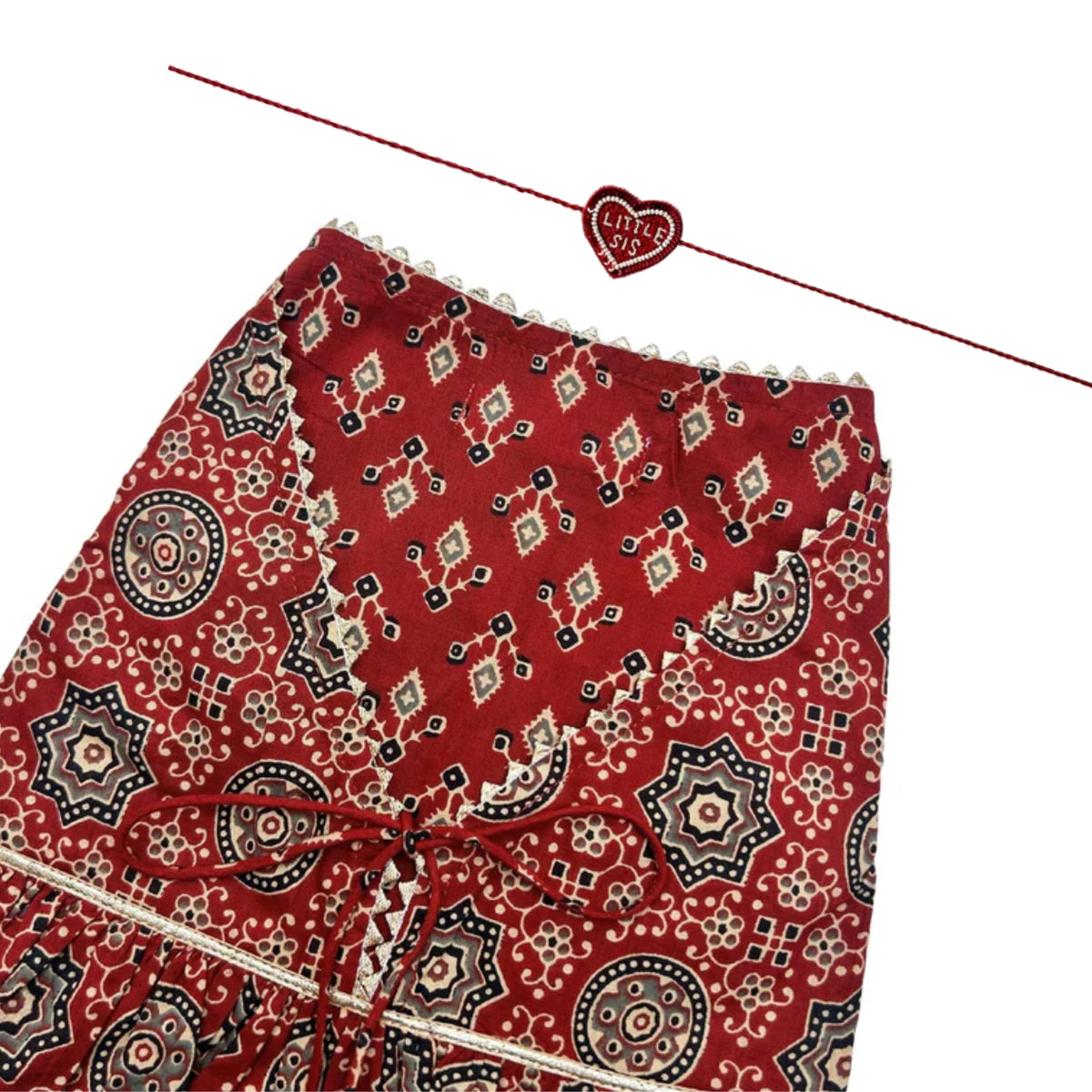 MAROON AJRAKH BUTI ANARKALI + LITTLE SISTER RAKHI FOR DOGS AND CATS