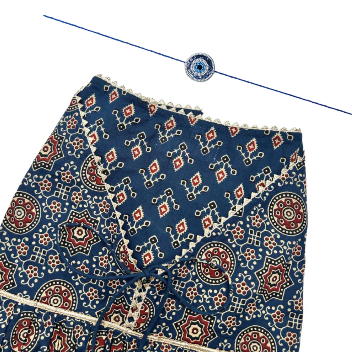 NAVY BLUE AJRAKH BUTI ANARKALI + EVIL EYE RAKHI FOR DOGS AND CATS