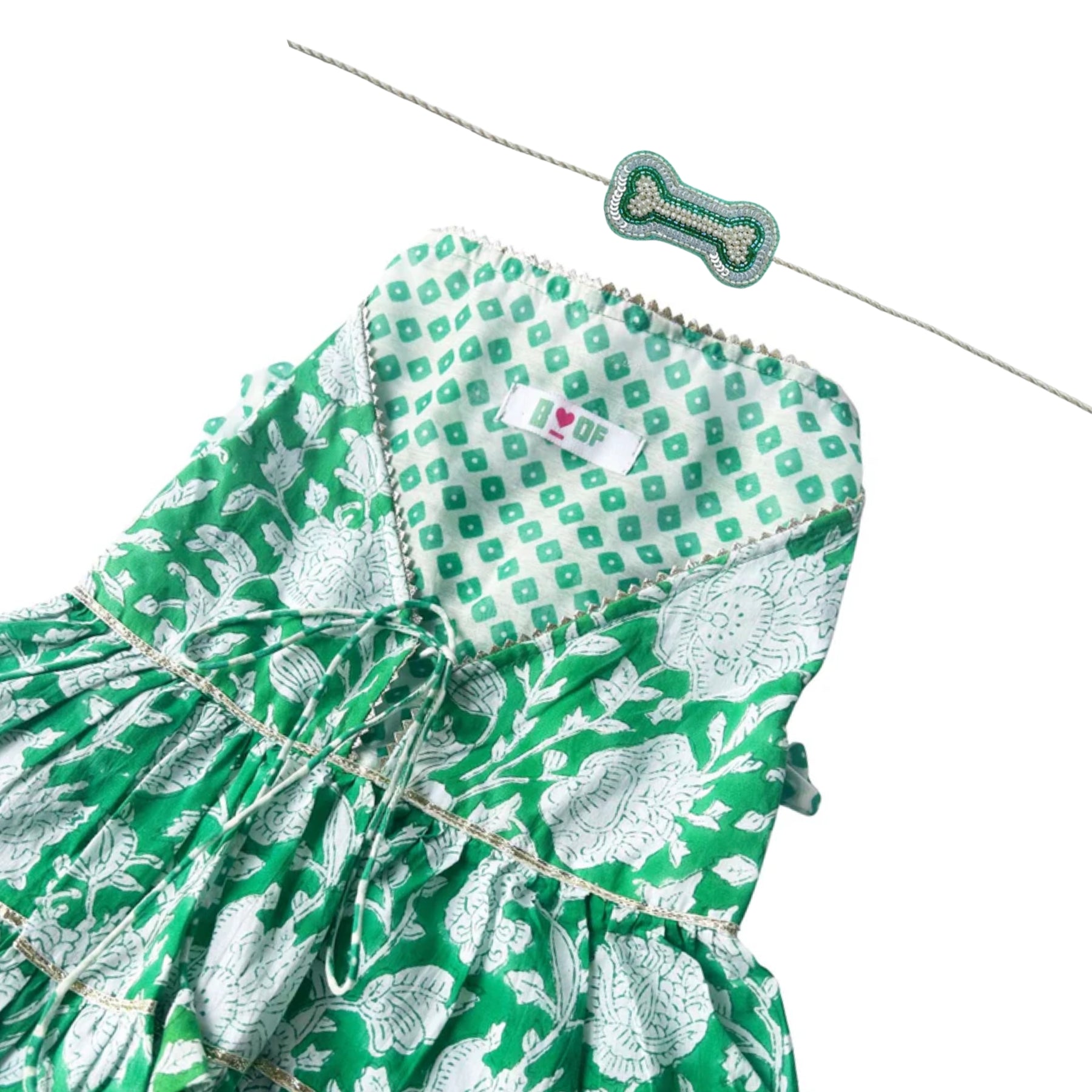 GREEN ANARKALI + AQUA PEARL BONE RAKHI FOR DOGS AND CATS