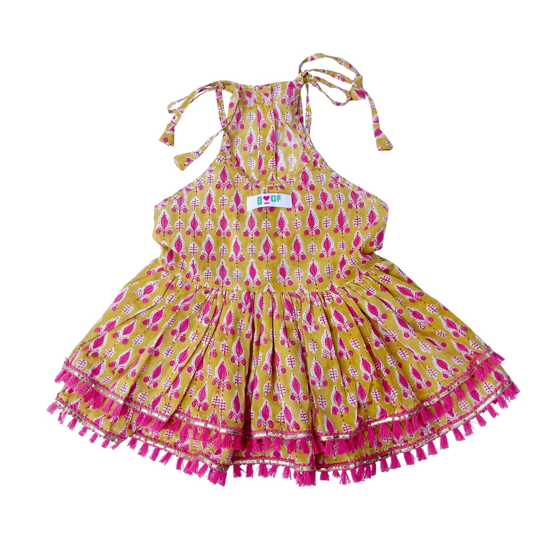 YELLOW TIE-UP DRESS + GOOD GIRL BONE RAKHI FOR DOGS AND CATS