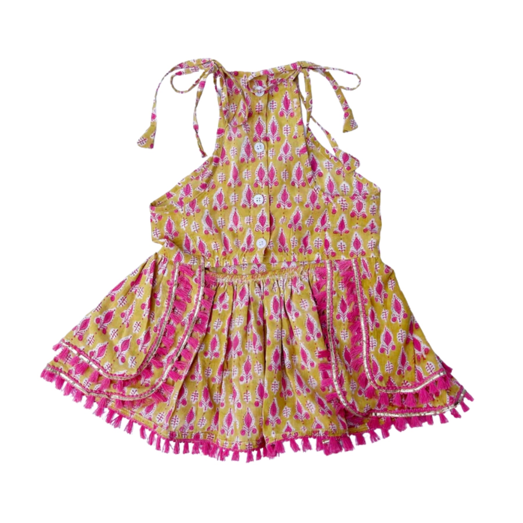 YELLOW TIE-UP DRESS + GOOD GIRL BONE RAKHI FOR DOGS AND CATS