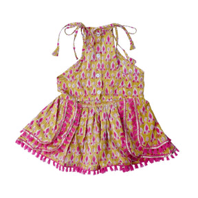 YELLOW TIE-UP DRESS + GOOD GIRL BONE RAKHI FOR DOGS AND CATS