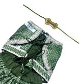 GREEN BANDHANI DOG LEHENGA + LIGHT GREEN BONE RAKHI FOR DOGS AND CATS