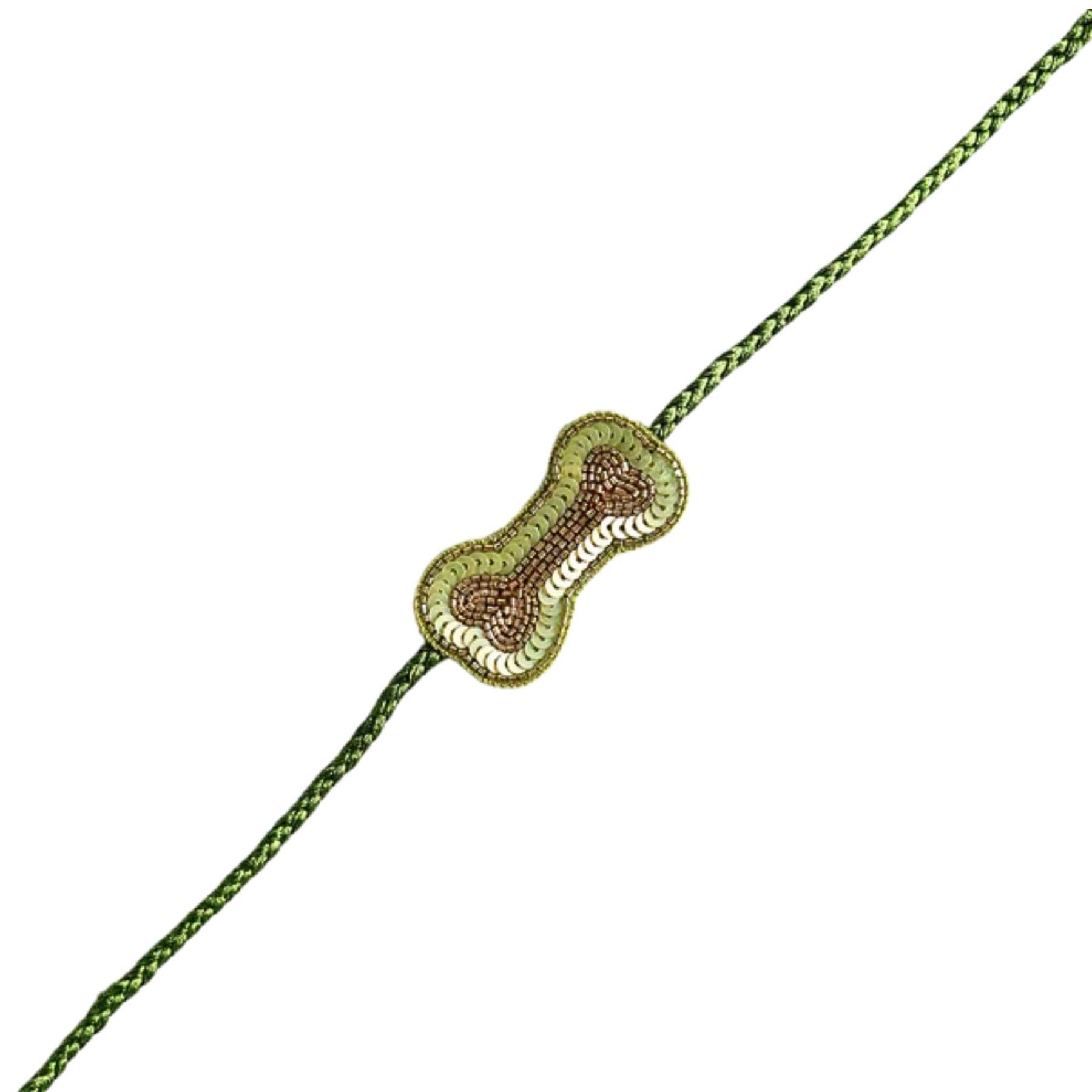 GREEN BANDHANI DOG LEHENGA + LIGHT GREEN BONE RAKHI FOR DOGS AND CATS
