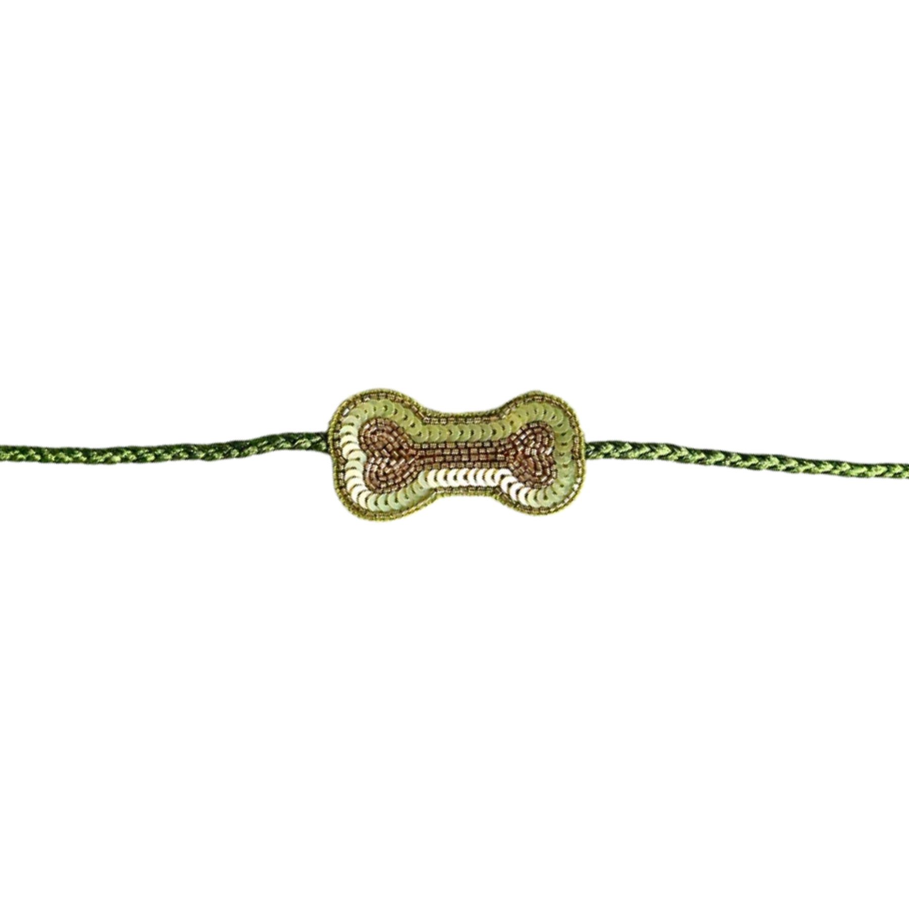 GREEN BANDHANI DOG LEHENGA + LIGHT GREEN BONE RAKHI FOR DOGS AND CATS