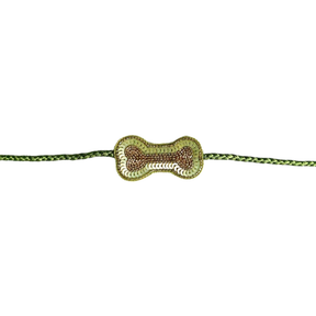 GREEN BANDHANI DOG LEHENGA + LIGHT GREEN BONE RAKHI FOR DOGS AND CATS