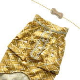 YELLOW CHEVRON MIRROR DOG KURTA+SILVER YELLOW PEARL BONE RAKHI FOR DOGS AND CATS