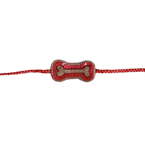 TWO TONE RED BROCADE BOW DOG SHERWANI + RED BONE RAKHI FOR DOGS AND CATS