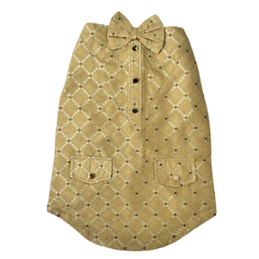 GOLD BROCADE BOW DOG SHERWANI + YELLOW PAW-SOME RAKHI FOR DOGS AND CATS