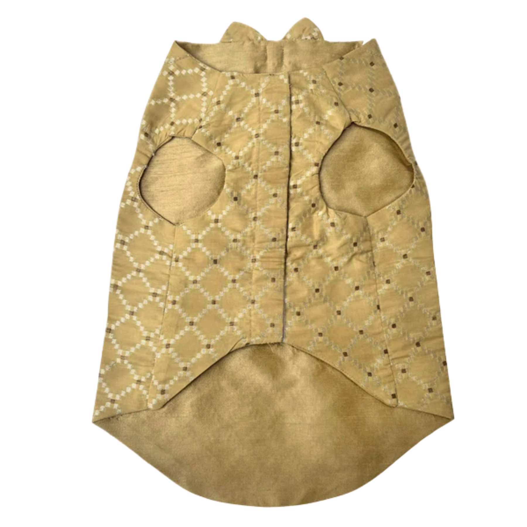 GOLD BROCADE BOW DOG SHERWANI + YELLOW PAW-SOME RAKHI FOR DOGS AND CATS