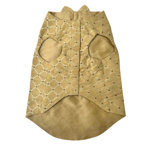 GOLD BROCADE BOW DOG SHERWANI + YELLOW PAW-SOME RAKHI FOR DOGS AND CATS