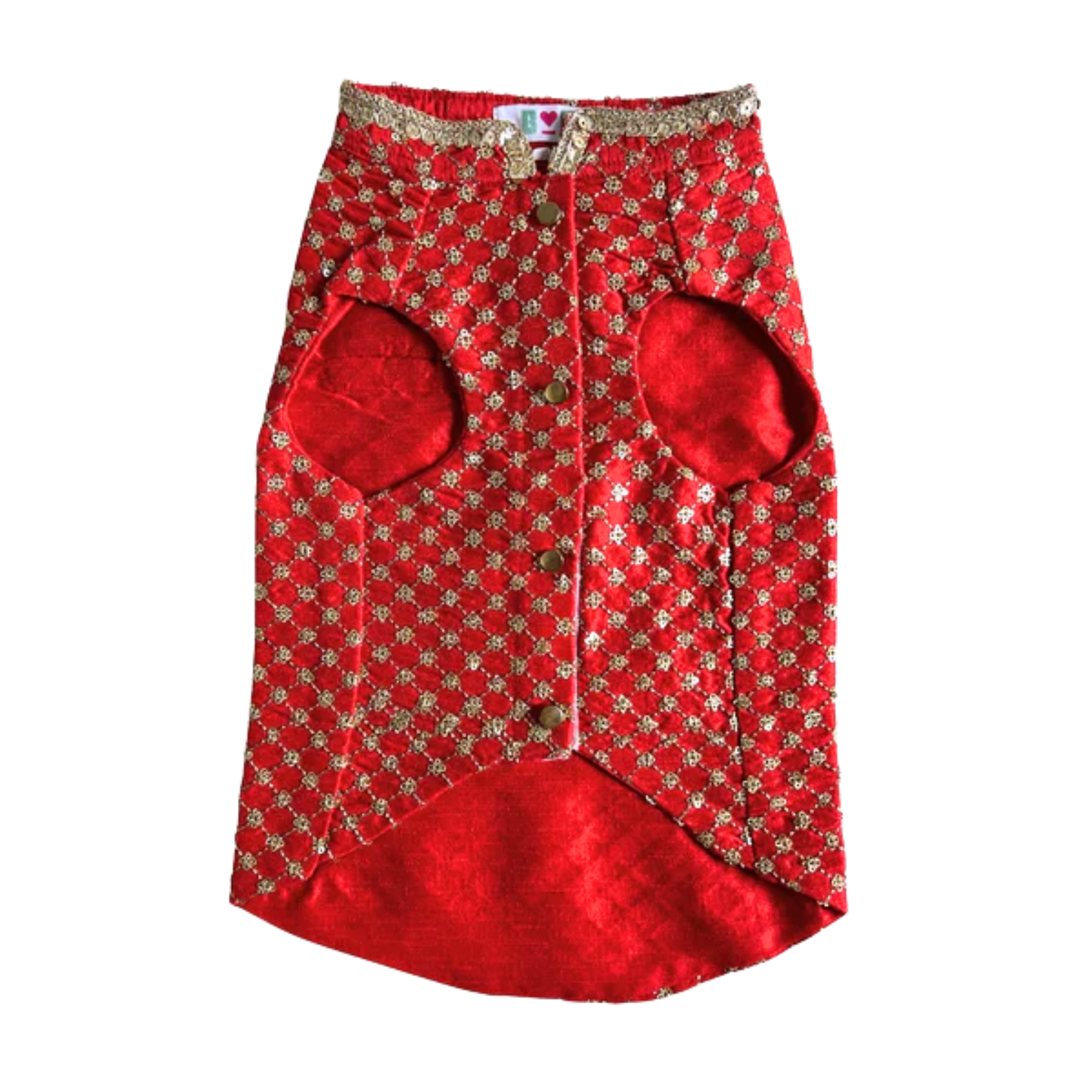 RED GOLD SHERWANI FOR DOGS AND CATS + RED PAW RAKHI FOR DOGS AND CATS