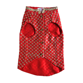 RED GOLD SHERWANI FOR DOGS AND CATS + RED PAW RAKHI FOR DOGS AND CATS