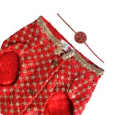 RED GOLD SHERWANI FOR DOGS AND CATS + RED PAW RAKHI FOR DOGS AND CATS