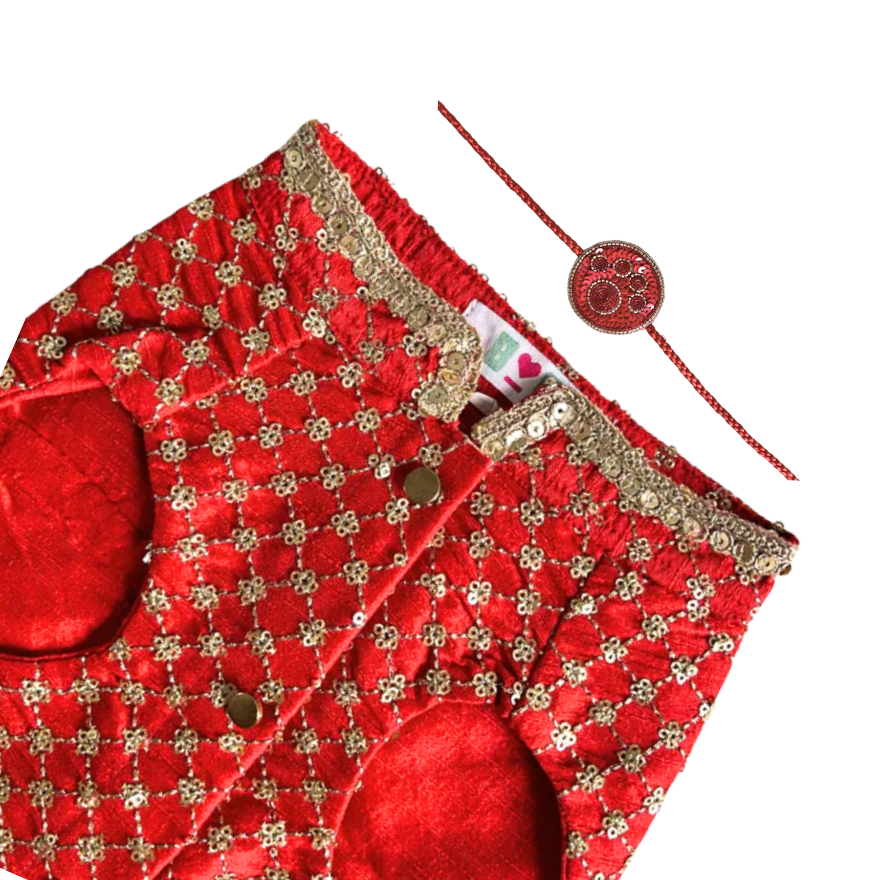 RED GOLD SHERWANI FOR DOGS AND CATS + RED PAW RAKHI FOR DOGS AND CATS