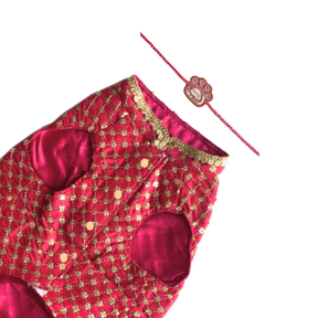 FUCHSIA PINK GOLD DOG SHERWANI + PINK PAW-SOME RAKHI FOR DOGS AND CATS