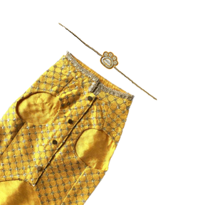 YELLOW GOLD DOG SHERWANI + YELLOW PAW-SOME RAKHI FOR DOGS AND CATS