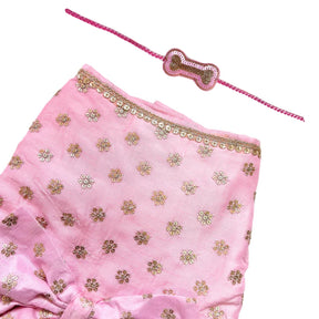 PASTEL PINK GOLD BUTTI ANARKALI + PINK BONE RAKHI FOR DOGS AND CATS