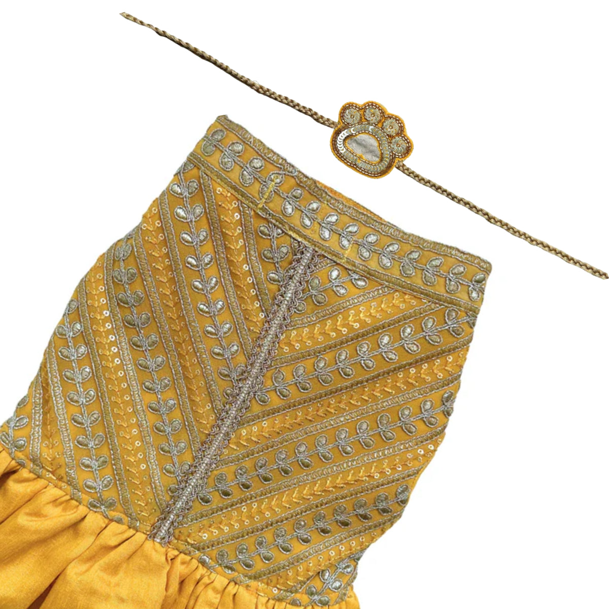 YELLOW LEAF ANARKALI + YELLOW PAW-SOME RAKHI FOR DOGS AND CATS