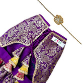 COLOUR BLOCK BROCADE LEHENGA + YELLOW PAW-SOME RAKHI FOR DOGS AND CATS