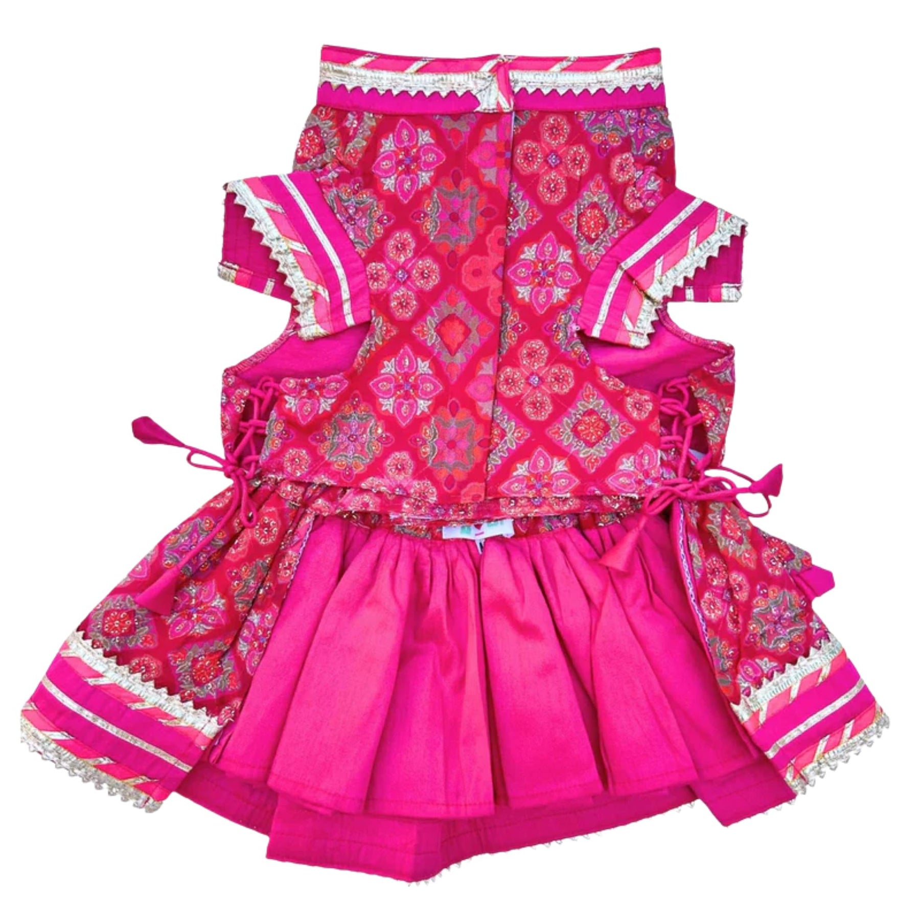 MAGENTA PINK PATIALA MOTIF DOG LEHENGA + PINK WOOF PAW RAKHI FOR DOGS AND CATS