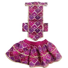 PURPLE PINK DOG LEHENGA + PURPLE PEARL RAKHI FOR DOGS AND CATS