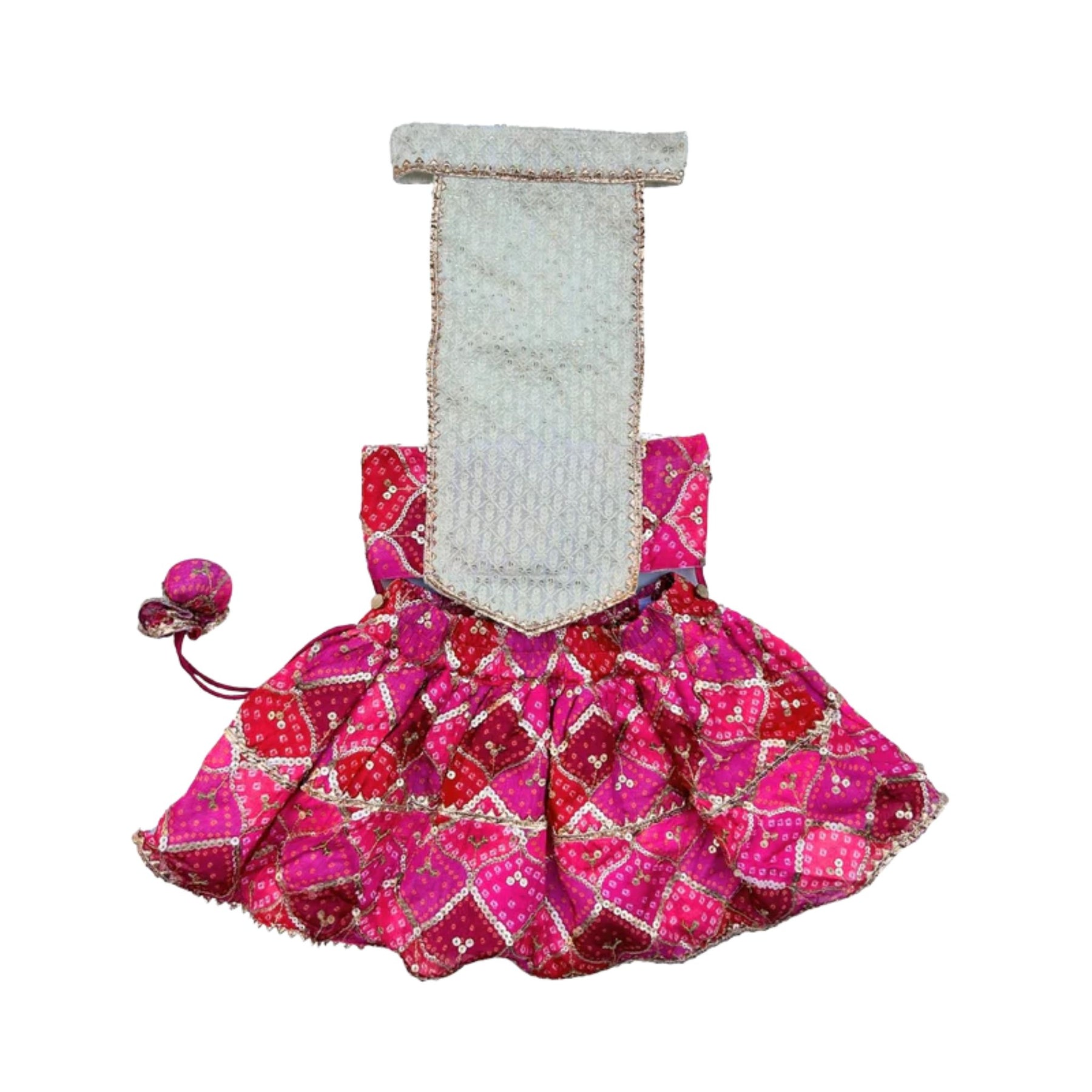 PINK DIAMOND DOG LEHENGA  + LIGHT PINK PEARL RAKHI FOR DOGS AND CATS