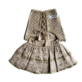 BLUSH PINK GOLD DOG LEHENGA + LIGHT PINK PEARL RAKHI FOR DOGS AND CATS