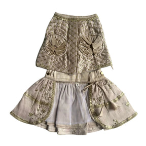 BLUSH PINK GOLD DOG LEHENGA + LIGHT PINK PEARL RAKHI FOR DOGS AND CATS