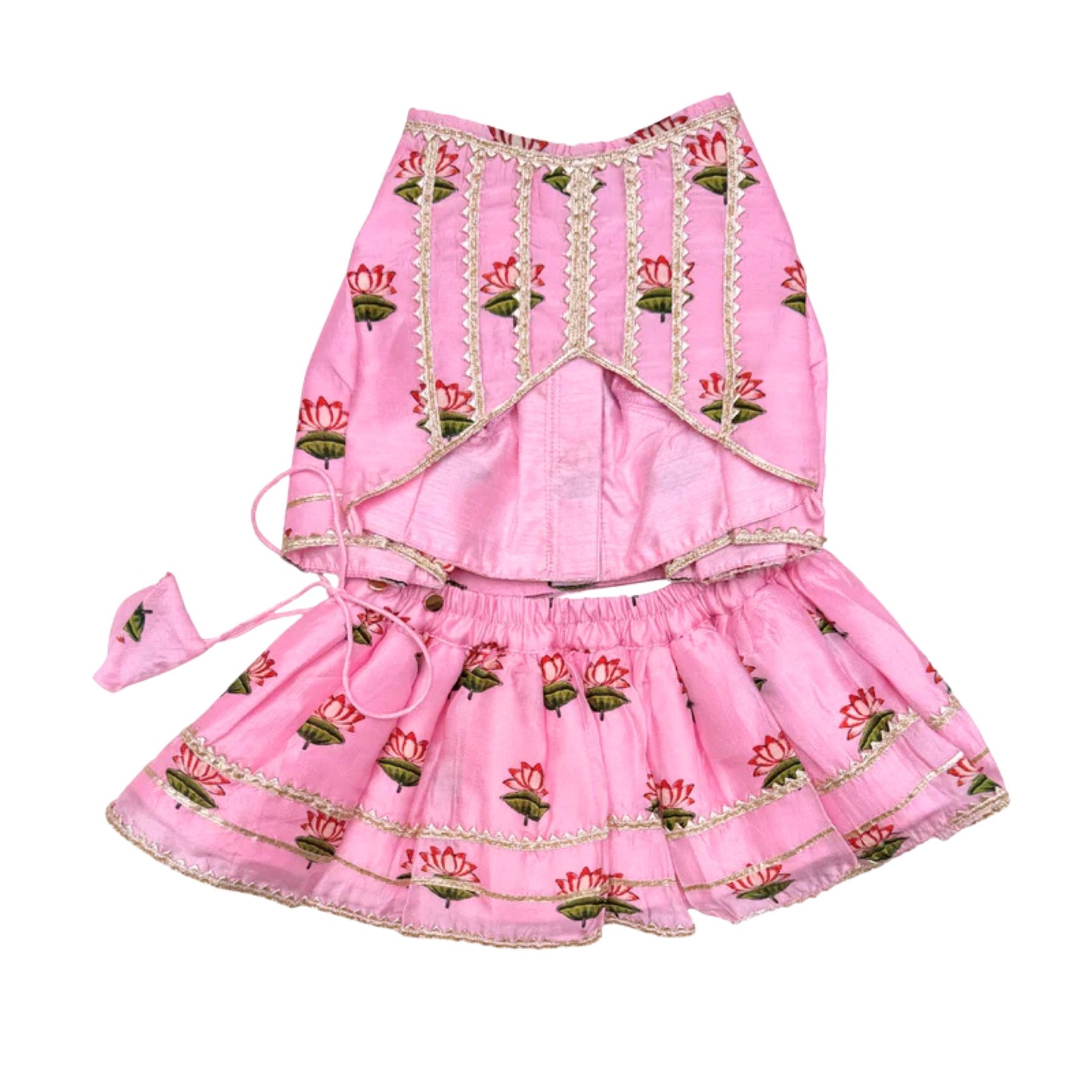 RAJKAMAL PINK LEHENGA + PINK BONE RAKHI FOR DOGS AND CATS