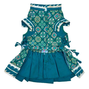BOTTLE GREEN PATIALA MOTIF LEHENGA + GREEN HEART RAKHI FOR DOGS AND CATS