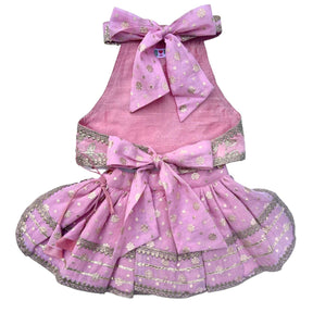 PASTEL PINK GOTA EMBROIDERED BOW LEHENGA + LIGHT PINK PEARL RAKHI FOR DOGS AND CATS
