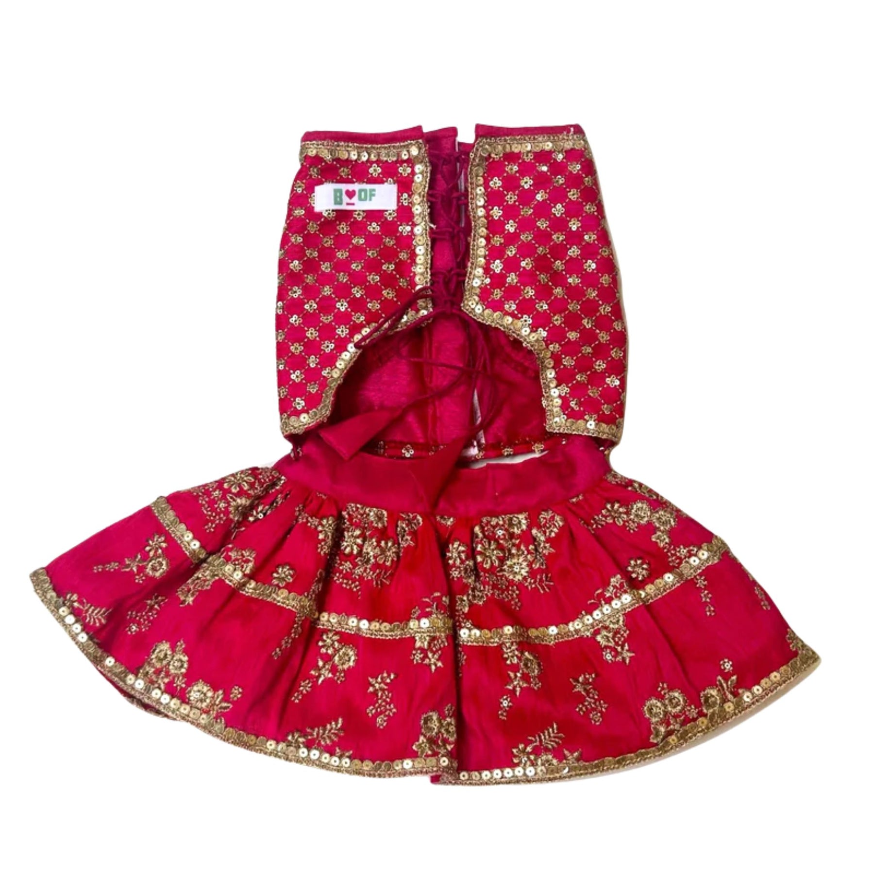 FUCHSIA PINK GOLD  LEHENGA + PINK BONE RAKHI FOR DOGS AND CATS