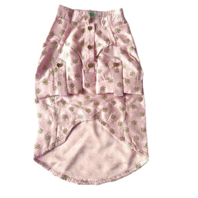 PASTEL PINK GOLD BUTTI KURTA + LIGHT PINK PEARL RAKHI FOR DOGS AND CATS