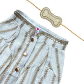 OFF-WHITE ZARI WORK  KURTA + OFF-WHITE PEARL GOLD BONE RAKHI FOR DOGS AND CATS