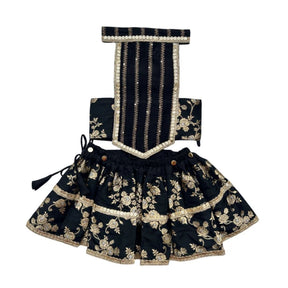 BLACK GOLD BROCADE LEHENGA + NAVY BLUE BONE RAKHI FOR DOGS AND CATS
