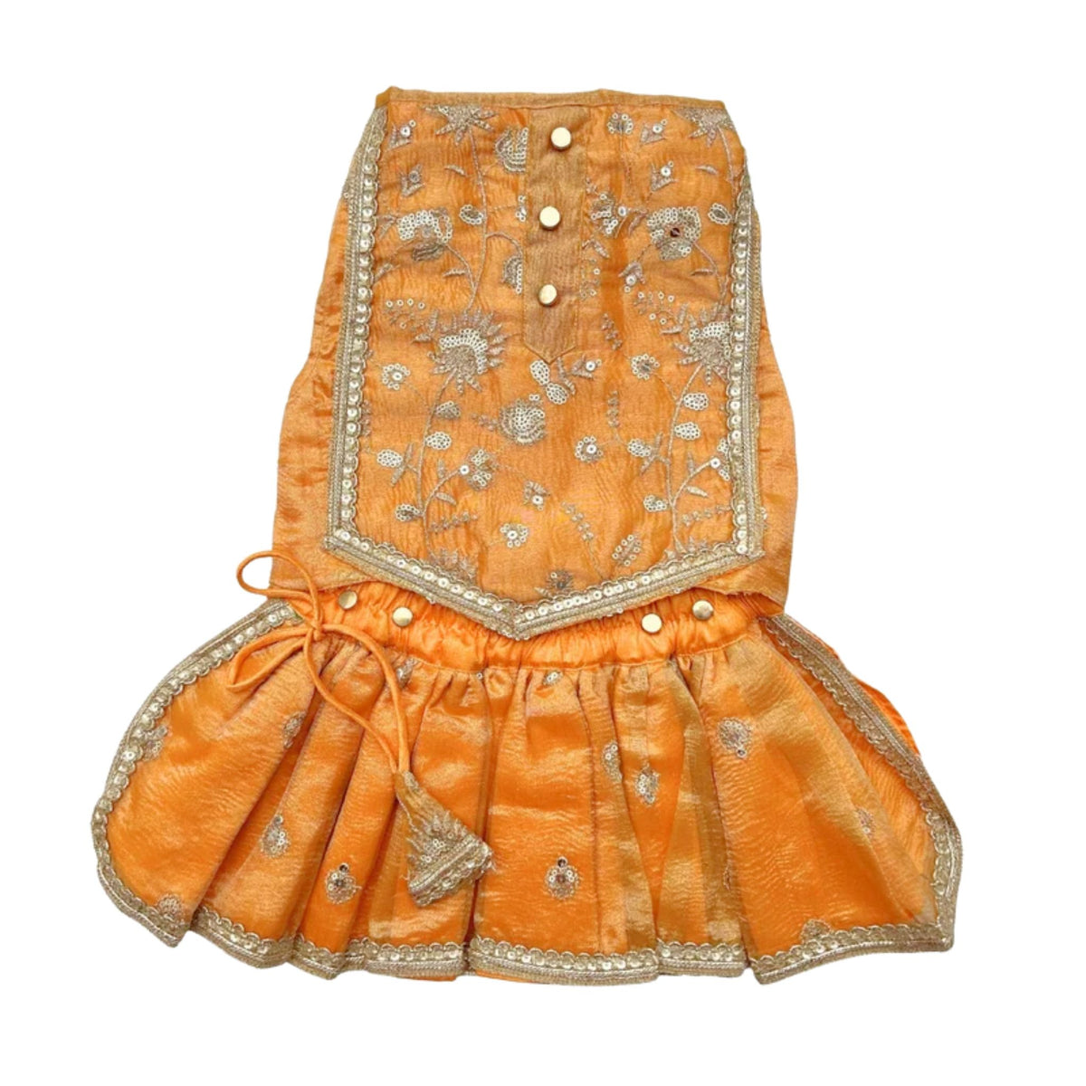 MUSTARD YELLOW FLORAL SEQUINS LEHENGA + YELLOW PAW-SOME RAKHI FOR DOGS AND CATS