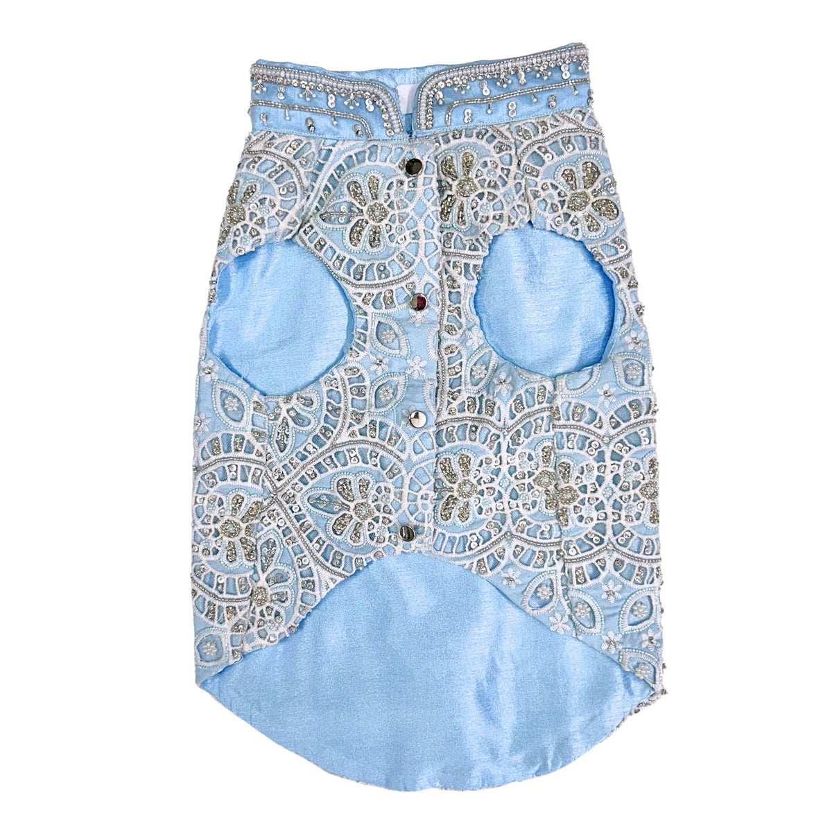 ICE BLUE ALENCON LACE HAND EMBROIDERED SHERWANI FOR DOGS AND CATS