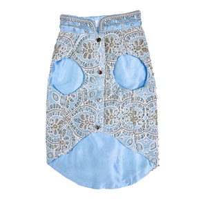 ICE BLUE ALENCON LACE HAND EMBROIDERED SHERWANI FOR DOGS AND CATS