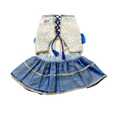 MIRROR WORK BLUE  LEHENGA FOR DOGS AND CATS