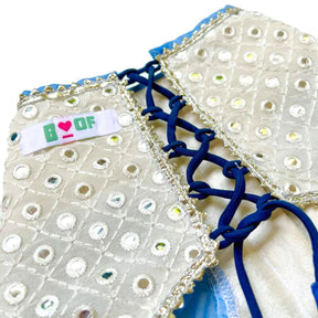 MIRROR WORK BLUE LEHENGA + SEQUINS BONE RAKHI FOR DOGS AND CATS